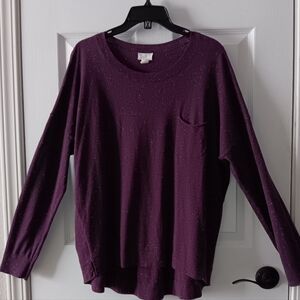 Caslon Womens Speckled Crewneck Pleat Back Sweater
